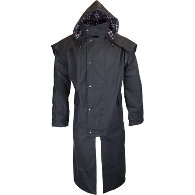 Walker & Hawkes Stockman Navy Long Wax Coat / Raincoat with Hood - XS