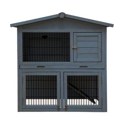 FSC&#174; 100% Certified Two Storey Pet Hutch with Play Area Grey