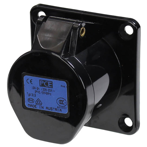 16A 230V 2P+E Black Panel Socket