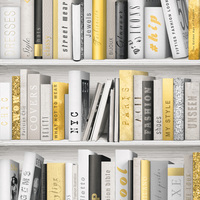 Image of Fashion Library Bookcase Wallpaper Gold Muriva 139503