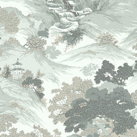 Image of Crown Archives Oriental Landscape Wallpaper Eau De Nil Teal M1191