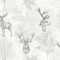 Image of Etched Stag Wallpaper Grey Arthouse 901808