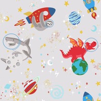 Image of Over the Rainbow Space Animals Glow in the Dark Wallpaper Grey Holden 90920