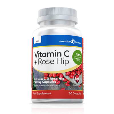 Vitamin C with Rose Hip 520mg, Suitable for Vegetarians & Vegans - 60 Capsules