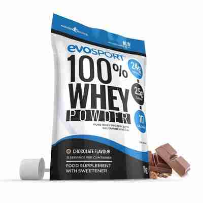 EvoSport 100% Whey Protein Powder 1kg - Chocolate