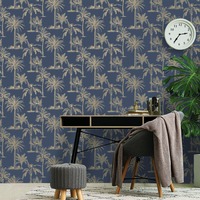 Image of Glistening Tropical Trees Wallpaper Navy / Gold Holden 12821