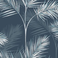 Image of South Beach Palm Leaf Wallpaper Navy Blue Fine Decor FD42681