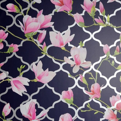 Magnolia Trellis Wallpaper Navy / Pink Arthouse 908001