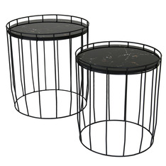 marble effect cage side table set black
