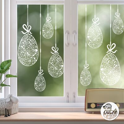 10 x Floral Easter Egg Window Decals - Clear - Large Set
