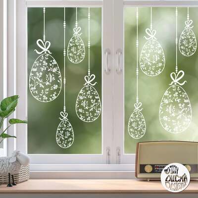 10 x Chinoiserie Easter Egg Window Decals - Clear - Large Set