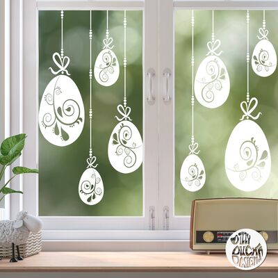 10 x Swirl Easter Egg Window Decals - White - Large Set
