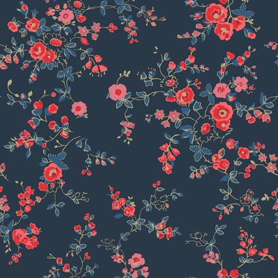 Cath Kidston Millfield Blossom Wallpaper Navy Blue 182521