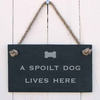 Image of Slate Hanging Sign - A spoilt dog lives here