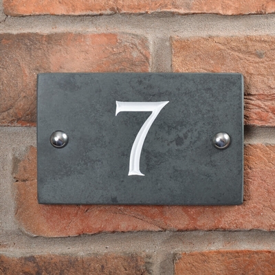 Slate house number 7 v-carved with white infill