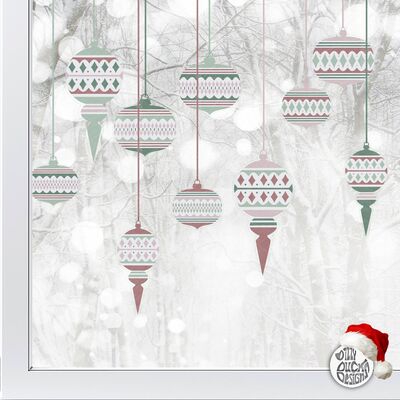 10 Moroccan Christmas Bauble Window Decals - Pink/Green - Large Set