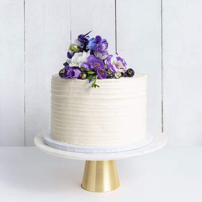One Tier Floral Ruffle Wedding Cake - Purple Floral - Medium 8"