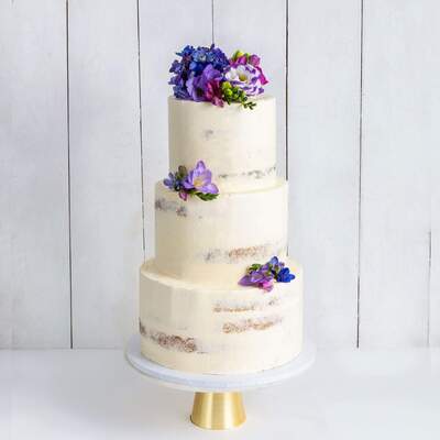 Three Tier Decorated Naked Wedding Cake - Purple Floral - Three Tier (10", 8", 6")