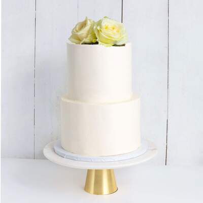 Two Tier Decorated White Wedding Cake - Classic White Rose - Two Tier (8", 6")