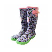Image of Two Tone Womens Leopard Print Tall Printed Wellies - Purple