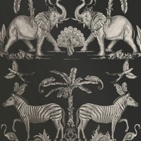 Image of Colonial Elephants Wallpaper Charcoal / Pale Gold Graham and Brown 112588