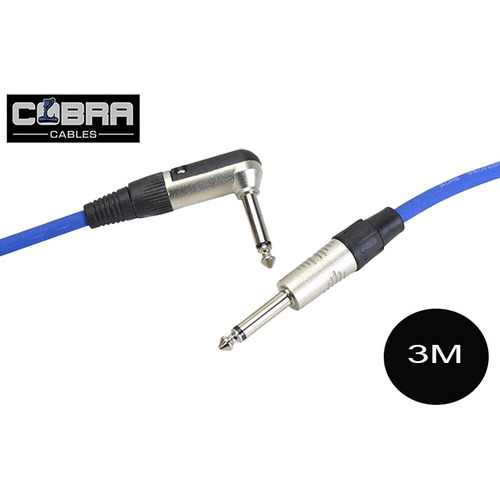 Guitar Lead Right Angle Jack to Straight Jack 3m Blue
