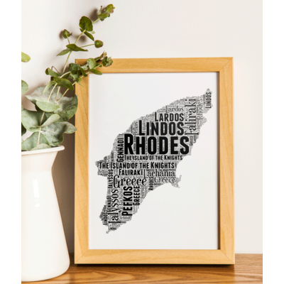 Personalised Rhodes Word Art Map