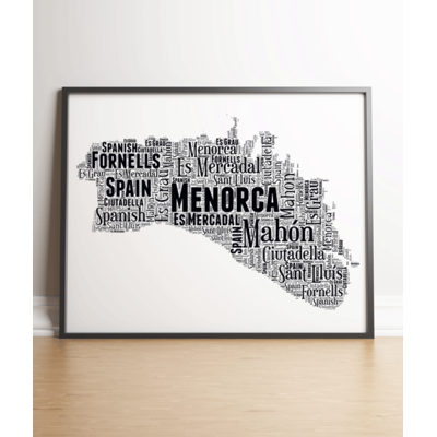 Personalised Menorca Word Art Print - Picture Map Gift