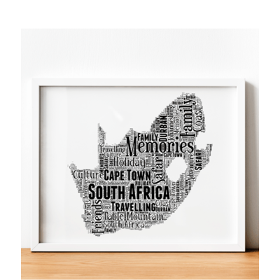 Personalised South Africa Word Art Map Picture