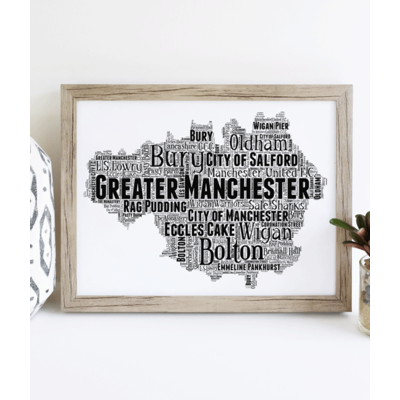 Personalised Greater Manchester Word Art Map Print