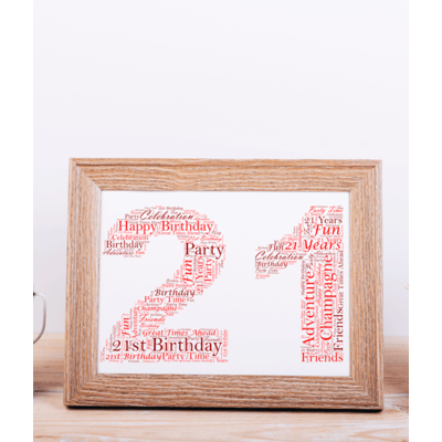 Personalised 21 Word Art Print - Special 21st Birthday Gift