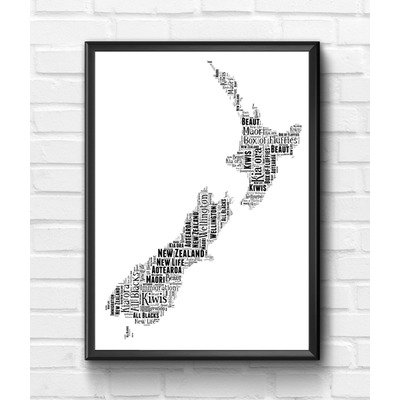 New Zealand Map Word Art Print