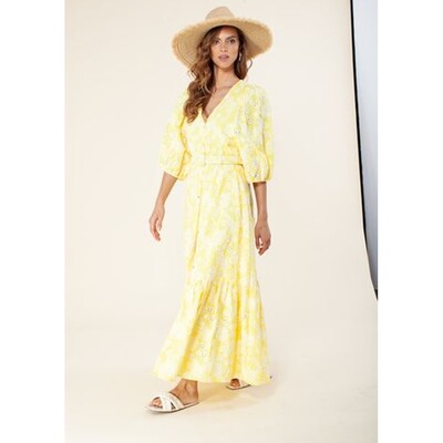 Hale Bob Embroidered Floral Dress Yellow