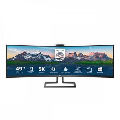 PHILIPS 49", Black, Curved LCD Monitor, Dual Quad HD, Speakers, H
