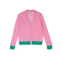 Contrast Cashmere Cardigan - Flamingo & Emerald