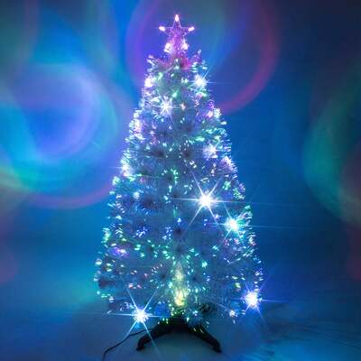 White Fibre Optic Christmas Tree 2ft to 6ft with Multicoloured LED Lights, 6ft / 1.8m