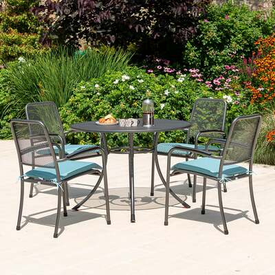 Alexander Rose Portofino 4 Seater Metal Garden Furniture Set with Round Table & Armchairs, With Jade Cushions
