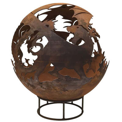 Garden Fire Ball 90cm Dragon Design with Rust Finish