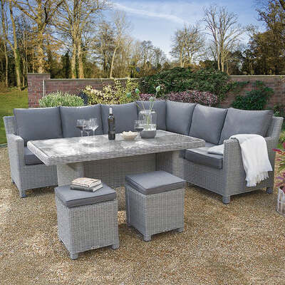 Kettler Palma Corner Left Hand White Wash Wicker Outdoor Sofa Set with Glass Top Table