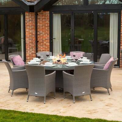 Bracken Outdoors Indiana 8 Seater Round Rattan Garden Furniture Set with Firepit Table
