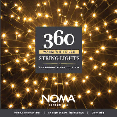 Noma Christmas 120, 240, 360, 480, 720, 1000 Multifunction String Lights with Green Cable - Warm White, 360 Bulbs