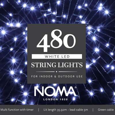 Noma Christmas 120, 240, 360, 480, 720, 1000 Multifunction Lights with Green Cable- White, 480 Bulbs