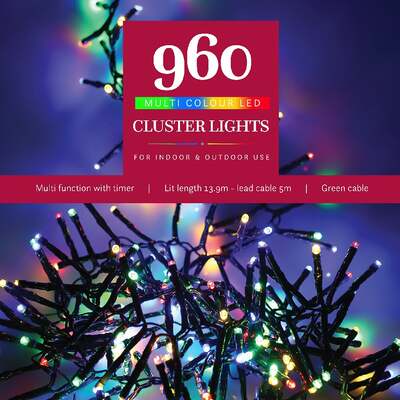 Noma Christmas 360, 480, 720, 960, 2000 Multifunction Cluster Lights with Green Cable - Multi Colour, 960 Bulbs
