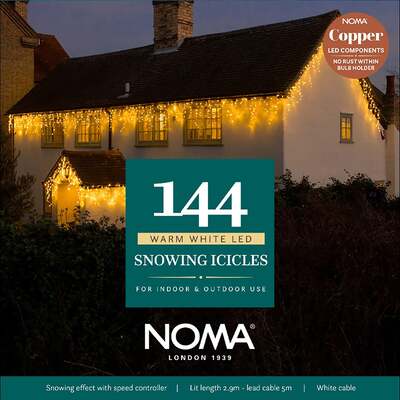 Noma Christmas 144, 240, 360, 480, 720, 960 Snowing Icicle LED Lights with White Cable - Warm White, 144 Bulbs