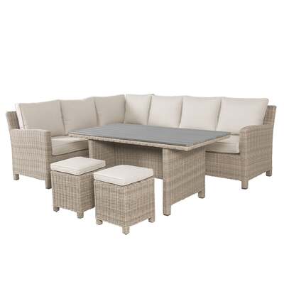 Kettler Palma Corner Right Hand Oyster Wicker Outdoor Sofa Set with Slatted Table