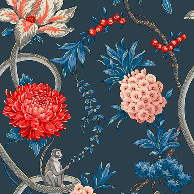 Forbidden Fruit Floral Wallpaper Blue Belgravia 39003
