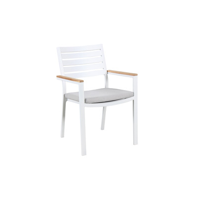 Kettler Elba White Teak Arm Aluminium Dining Chair with Cushion