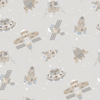 Tiny Tots 2 Spaceships Wallpaper Greige Tan Glitter Galerie G78412