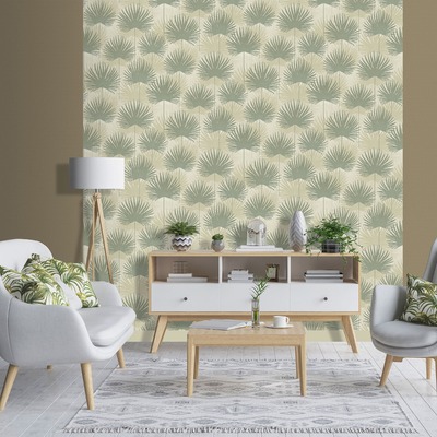 Odyssee Wallpaper Collection Calypso Green and Cream Muriva  L93304
