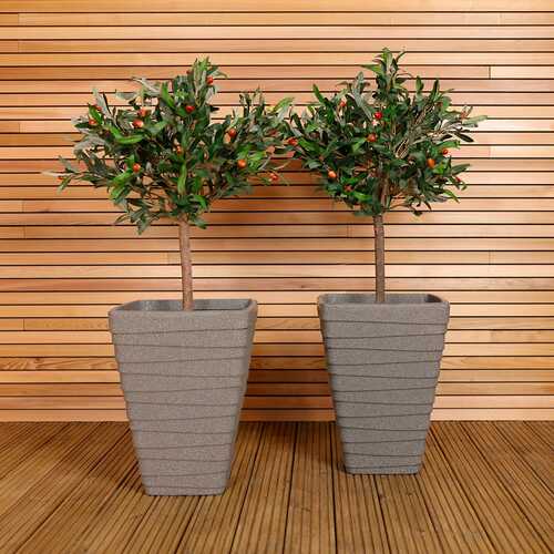 Pair of Tall Trojan Square Granite Planters (Dia. 40cm)